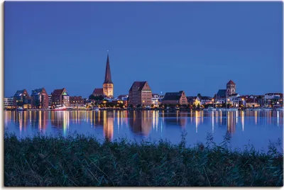 Produktbild von ARTland Leinwandbild Warnow Hansestadt Rostock am Abend Größe: 90x60 cm