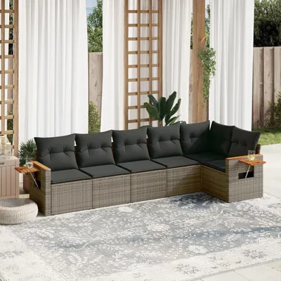 Produktbild von Design 6-tlg. Garten-Sofagarnitur mit Kissen Grau Poly Rattan, Gartenmöbel-Sets 2024 Neu