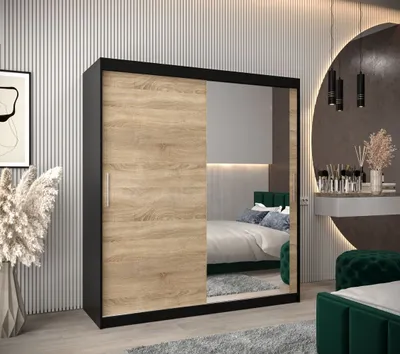 Produktbild von Schwebetürenschrank mit einer Breite von 180 cm TIMEA 2 – Schwarz / Eiche Sonoma