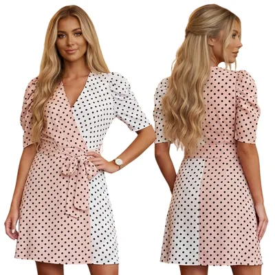 Produktbild von Wickelkleid mit Punktemuster, Cocktailkleid, Polka-Dot-Kleid XXL