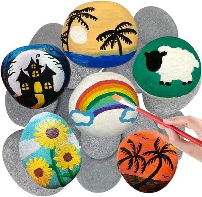 Immagine prodotto di 15 sassolini piatti per dipingere - Pietre naturali levigate - Decorazione - Bricolage - Arte creativa