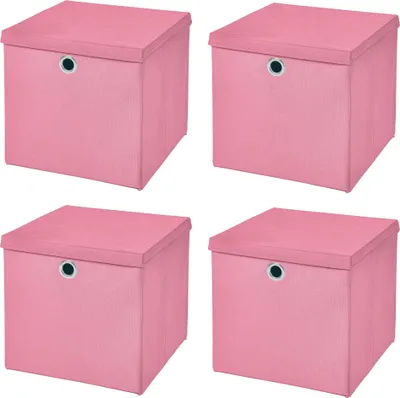 Produktbild von 4 Stück Rosa Faltbox 28 x 28 x 28 cm Aufbewahrungsbox faltbar mit Deckel