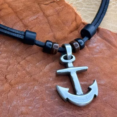 Produktbild von HANA LIMA | Wikinger Anker Leder Halskette Surfer Kette Herren Damen Schmuck