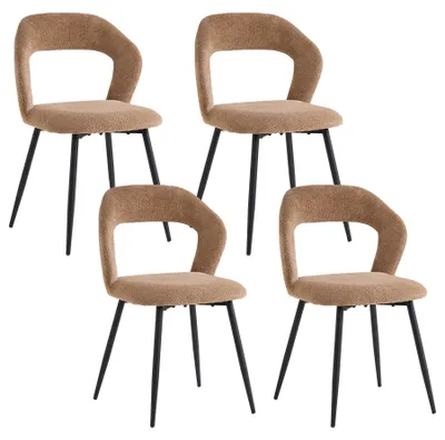 Immagine prodotto di Sedie da pranzo, set da 4 - Sedie per cucina - Imbottite - Rivestimento in lino - Gambe in metallo - Stile moderno - Marrone