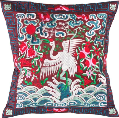 Immagine prodotto di Cuscino cinese fine Asianliving ricamato a mano in borgogna con gru 45x45cm in cotone giapponese stile orientale asiatico