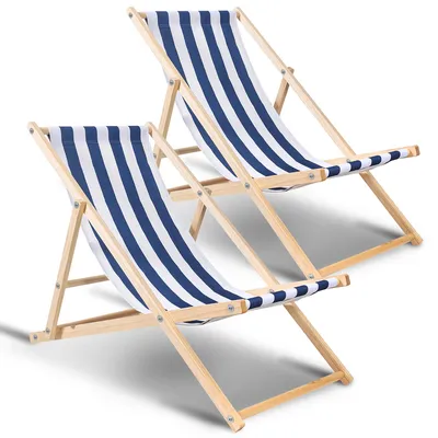 Immagine prodotto di TolleTour Sedia a sdraio Sedia a sdraio da spiaggia Sedia relax da montare autonomamente Sedia da spiaggia in legno Pieghevole Blu bianco 2 pezzi