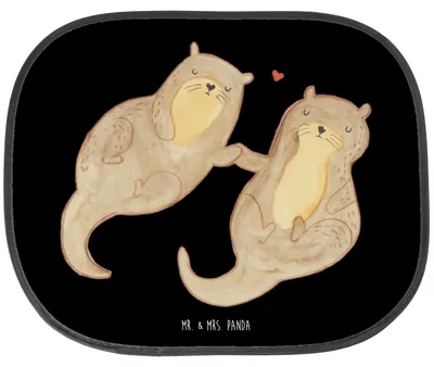 Produktbild von Mr. & Mrs. Panda Sonnenschutz Auto Otter Hände halten - Schwarz - Geschenk, Paar, Scheibenschutz, Autoscheibe, Liebe, Seeotter, Sonnenblende, Händchen, für, Verliebt