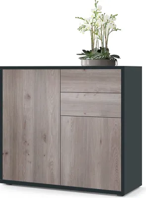 Produktbild von Vladon Sideboard Ben,  Germany, Kommode mit 2 Türen und 2 Schubladen, Schwarz matt/Eiche Nordic (79 x 74 x 36 cm)