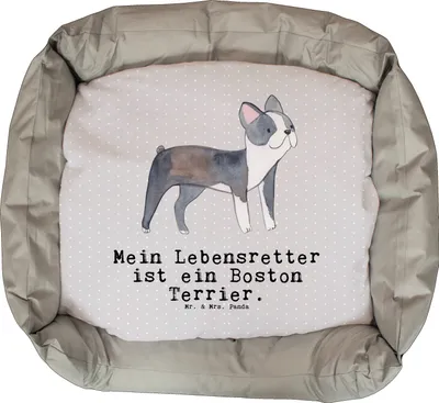Produktbild von Mr. & Mrs. Panda Hundekörbchen Boston Terrier Lebensretter - Grau Pastell - Geschenk, Geburtstag, Valentinstag, Hund, Weihnachten, Vatertag, Dankeschön