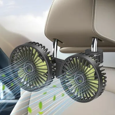 Produktbild von Qidoe USB Auto Ventilator Rücksitz: 360° KFZ Kühlventilator 3-Gang mini Lüfter Leistungsstarker Leise 12V AKKU Air Fan für Zuhause/Büro 12 volt LKW Wohnmobil Boot Wohnwagen Vehicle Seat Fan 5V