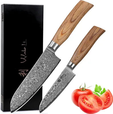 Produktbild von Wakoli Edib Pro 2er Damastmesser-Set I 16 & 11cm Klinge I Pakkaholzgriff
