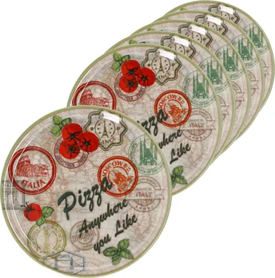 Produktbild von 6er Set Pizzateller Moskau grün Ø 31,5 cm Servier-Platte XL-Teller Porzellan