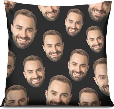 Obrázek produktu pro Personalizovaný FOTODÁREK, 45 x 45 cm, polštář, s vlastní fotografií, s výplní, k narozeninám, na Valentýna, motiv tváří na černém pozadí [091]