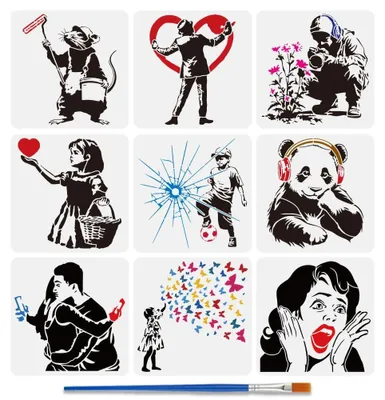 Zdjęcie produktu dla Kolorowanka Banksy do malowania pędzlem, 30 x 30 cm