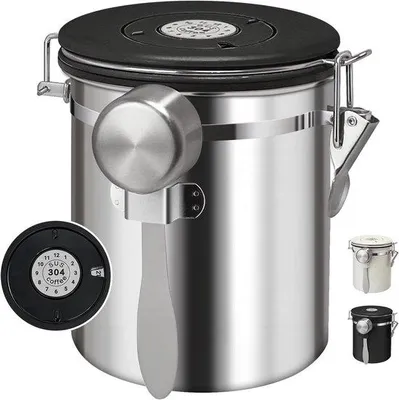 Obrázok produktu pre 1,5 l vzduchotesná nádoba na kávu z nehrdzavejúcej ocele, vrátane lyžičky, na kávu, čaj, cukor, múku a obilniny.