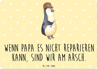 Produktbild von Mr. & Mrs. Panda tafel Wenn Papa es nicht reparieren kann, sind wir am Arsch DIN A6 - Gelb Pastell - Geschenk, Türschild, Vatertag, Muttertag, Bester Der Welt, Wandbild