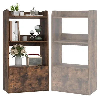 Image de Étagère de rangement avec 3 niveaux et tiroirs, étagère d'angle en bois, dimensions : 55 x 29 x 105 cm, couleur : marron
