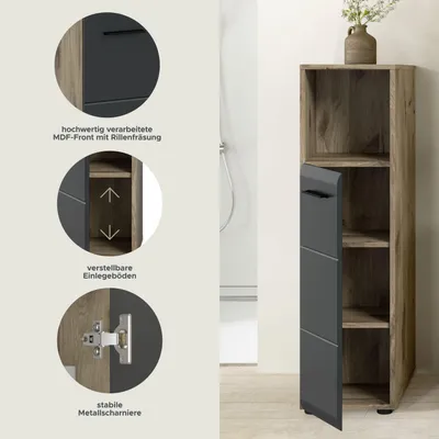 Produktbild von Ice Badschrank 1 Tür, 1 Regal Schwarz matt, Eiche Nachbildung.