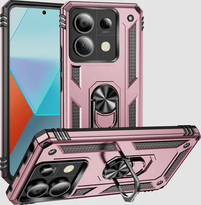 Produktbild von Schutzhülle für Xiaomi Redmi Note 13 Pro 5G Dual Layer Robust Militäre Fallschutz Hülle mit Ringhalterung Ständer Roségold