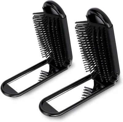 Faltbare Haarbürste mit Spiegel - 2 Stück Reisegröße, kompakte Massagebürste für nasses und trockenes Haar, geeignet für