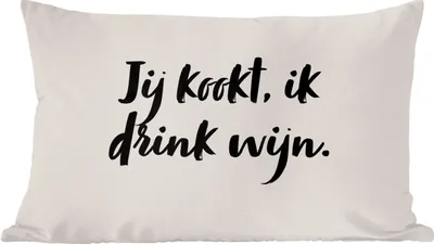 Produktbild von MuchoWow® Zierkissen Sofakissen Wohnzimmer Dekokissen 60x40 cm Du kochst, ich trinke Wein - Taupe - Zitat - Kopfkissen - Polster mit Foto