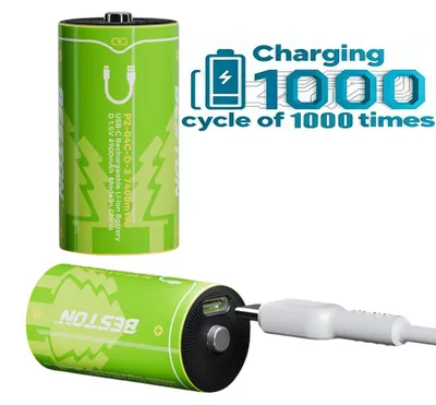 Produktbild von 2 Stueck Wiederaufladbare D Batterien 1.5V Lithium 7400mWh Akkus mit konstanter Spannung & USB-C Port, integrierter Schutzschaltung fuer Gastherme, Taschenlampe & Haushaltsgeraete