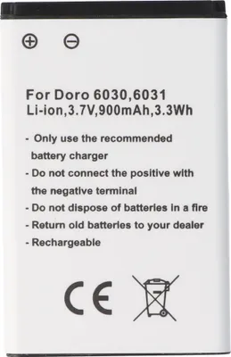 Produktbild von Akku passend für Doro 6030, 6031, Li-Ion, 3,7V, 900mAh, 3,3Wh