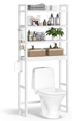 Produktbild von Über-Toilettenregal - Badezimmerregal 4 Ebenen - Platzsparend - Zum Zusammenbauen - Weiß