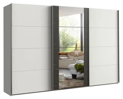 Immagine prodotto di Armadio ad ante scorrevoli Berna Design dell'armadio selezionabile, bianco / acciaio grezzo, 360x64x236cm