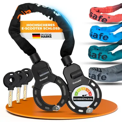 Produktbild von firstsafe® E Scooter Schloss & Handschellenschloss für E Roller – Hochsicherheits-Schloss für E-Scooter | Sicheres Lock, Wasserdicht (schwarz)