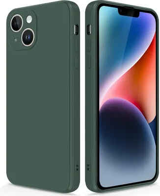 Produktbild von Silikon Hülle für iPhone 14 Flüssigsilikon Dünn Gel Gummi Matt Kratzfeste Schutzhülle Nachtgrün
