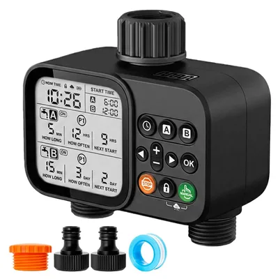 Bewässerungscomputer IP54, 2 Ausgänge, wasserdicht, LCD-Display, Timer
