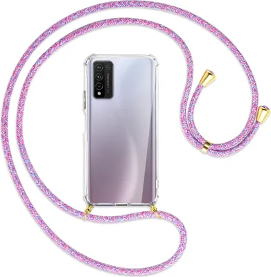 Produktbild von Handykette Backcover-Schutzhülle mit Band (Metall goldfarben) für Honor 10X Lite - lila/rosa/blau