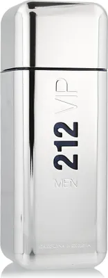 A silver perfume bottle with the brand name and product details visible.