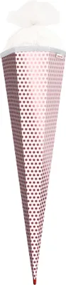 Produktbild von Bastel-Schultüte groß rosa - Punkte mit Glanz-Effekt 85 cm - 6-eckig Rot(h)-Spitze und Tüllverschluss weiß