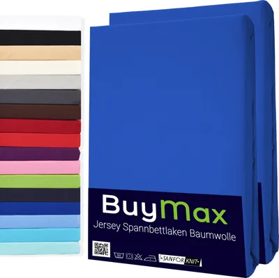 Produktbild von Buymax Spannbettlaken 200x200cm Doppelpack 100% Baumwolle Spannbetttuch Bettlaken Jersey, Matratzenhöhe bis 25 cm, Farbe Dunkelblau