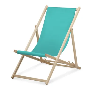 Image de Chaise longue - unicolore - turquoise - pliable - en bois de hêtre - supporte jusqu'à 95kg - dossier réglable en 3 positions - Chaise longue de plage