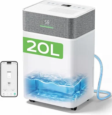 Produktbild von Entfeuchter, 20 Liter pro Tag, intelligenter WLAN-Entfeuchter mit 4,3-Liter-Tank, automatische Auftaufunktion, 24-Stunden-Timer, 2 Lüftungsstufen, geeignet für Badezimmer und Schlafzimmer