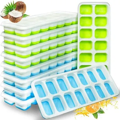 Image de Moules à glaçons en silicone - 10 bacs avec couvercle - faciles à démouler - s LFGB - sans BPA - bleu-vert - 140 glaçons - pour le whisky - les cocktails - le congélateur - les boissons - pour les bébés