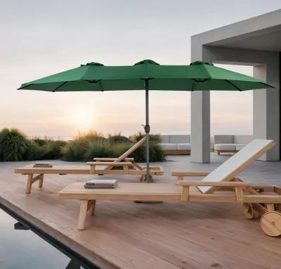 Image de AIORBER Parasol, Rectangulaire, Double Sided, résistant aux UV, 100 % polyester, avec manivelle, 12 baleines en acier, pour jardin & piscine, 453 x 267x 215 cm