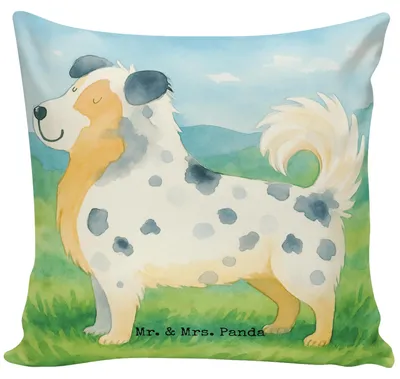 Produktbild von Mr. & Mrs. Panda Sofakissen Hund Australien Shepherd Design - Weiß - Geschenk, Familienhund, Sprüche, Spruch, Kissen 40x40, Hundemotiv, für sofa, kuschelkissen, Kuschel