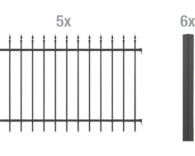 Immagine prodotto di Alberts 510268 Set completo di staccionate Chaussee, da incassare nel calcestruzzo, nero opaco, altezza 100 cm, lunghezza 10 m