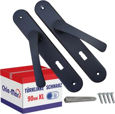 Obrázok produktu pre Súprava kľučiek na dvere, 90 mm, s dlhým štítom a kľúčovou dierkou, pre interiér, čierna, kovanie