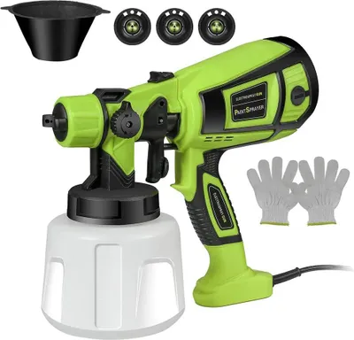 Produktbild von Elektrische Farbspritzpistole - HVLP Lackierpistole - 1000 W - Handgerät - 1400 ml Behälter - 5 Kupferdüsen - 3 Sprühmuster
