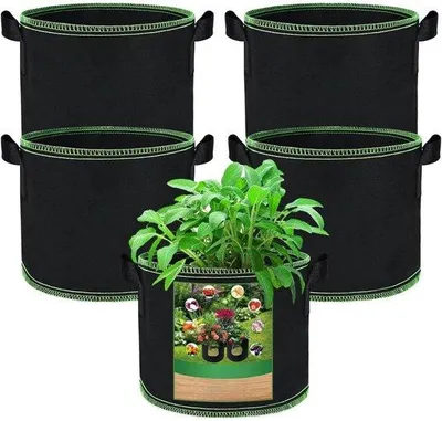 Produktbild von Famanu Pflanzensäcke 5er Set 20L - Atmungsaktive Anzuchtbeutel aus Vliesstoff mit Griffen für Pflanzen - Schwarz