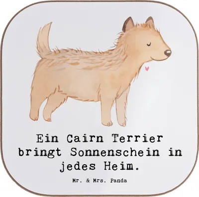 Produktbild von Mr. & Mrs. Panda Untersetzer für Gläser Cairn Terrier Glück - Weiß - Geschenk, bewegungsfreudig, Hundepflege, Hundeliebhaber, Hunderassen Eigenschaften, Hunderasse
