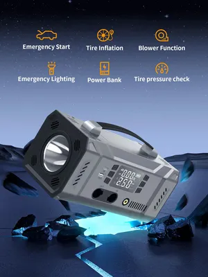 Produktbild von Auto-Starthilfe 2-in-1 - 12 V - Luftkompressor - 10.000–12.000 mAh - Lithium-Akku - Powerbank - LED-Licht