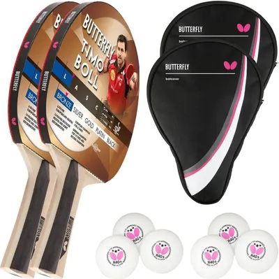 Produktbild von Butterfly 2x Timo Boll Bronze 85011 Tischtennisschläger + 2x Tischtennishülle Drive Case + 6x 40+ 3*** Bälle