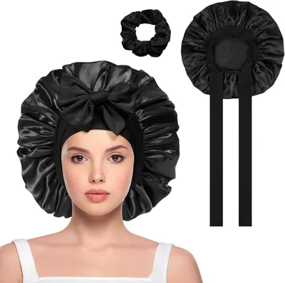 Produktbild von Satin Beanie, weiche Satin-Nachtmütze, elastisch, für langes Haar, Haarpflege