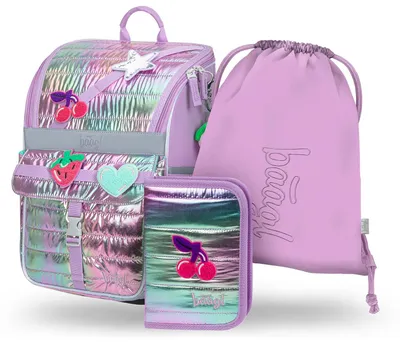Produktbild von Baagl Schulranzen Mädchen Set 3 Teilig Ergonomischer Schulrucksack 18 l – Lavender